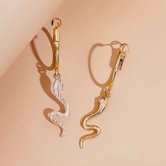 Any 3/$25! Gold/Crystal Snake Huggie Hoop Earrings - Picture 2 of 6